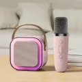 K12 Wireless Mic With Speaker  Dancing Light Karaoke Mic  - Single / Double RGB 7 ColourWith Portable Bluetooth Microphone For Recording With Speaker For Music - 3 in 1 USB / AUX / SD Card Slot Karaoke Handheld Microphone - Black, Blue & Pink Colours. 