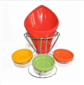French Fries Cone, French Fries Holder With Metal Rack & 3 Dipping Sauce Containers. 