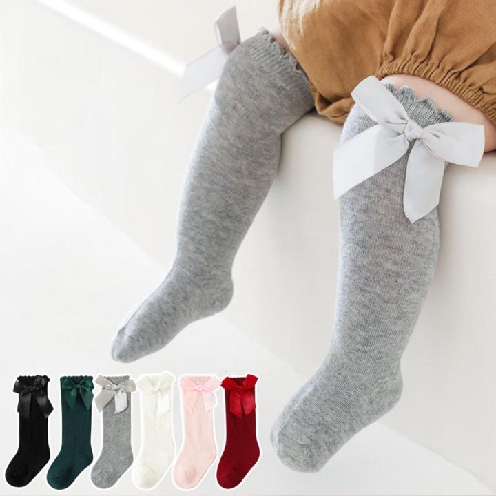 【HOT】 New Kids Socks Toddlers Girls Big Bow Knee High Long Soft Cotton Baby Socks Kids Solid Colour Cute Bow Girls Socks
