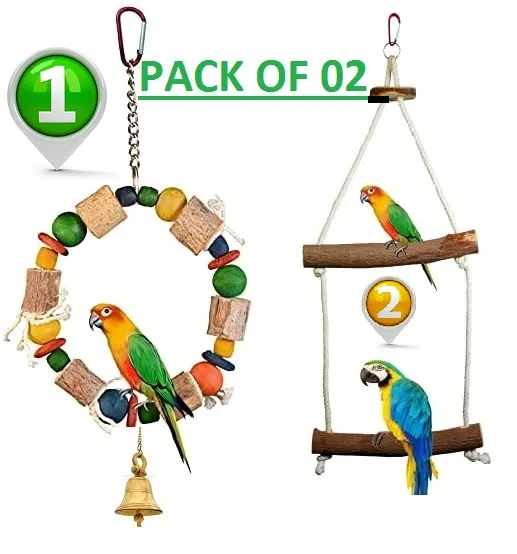 Bird%20Parrot%20Ring%20Wooden%20Toy%20with%20one%20more%20Hanging%20Toy,%20Leather%20Strips%20Natural%20Wooden%20Perch%20Toy,%20Multicolor%20Plastic%20Beads%20and%20Leather%20Slices,%20Rope%20and%20Multicolor%20Wooden%20Beads%20with%20beautiful%20bell%20Chewing%20Toy%20Best%20for%20Large%20and%20Medium%20Parrots%20and%20Birds%20-%20Image%202