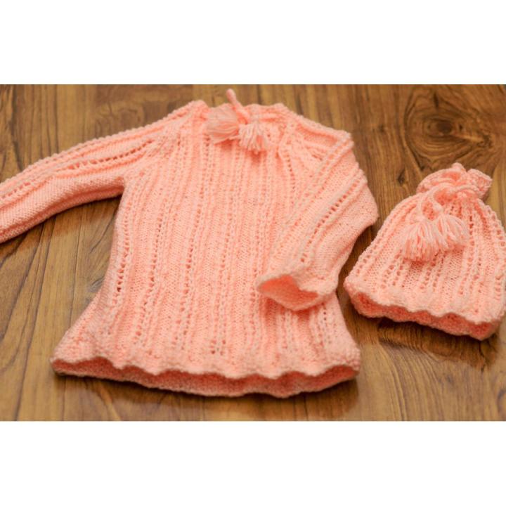 Girls winter hand knitted top, hand knitted top and cap set, hand