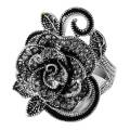 Women Retro Rose Flower Ring Black Crystal Vantige Big Flower. 