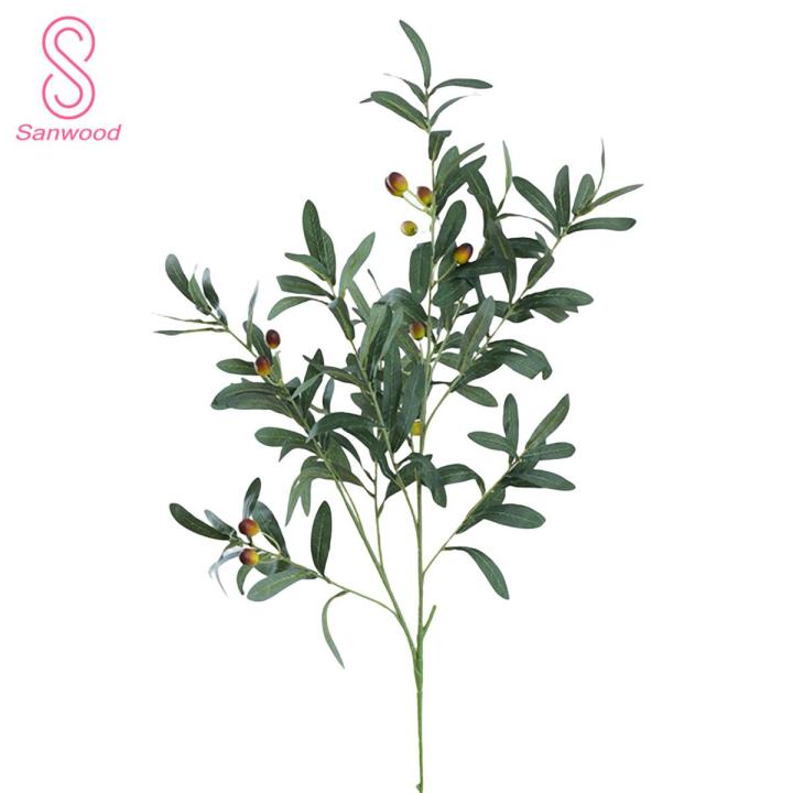 Artificial Green Leaf No Watering Faux Ten Forked Olive Branches Stems Decor
