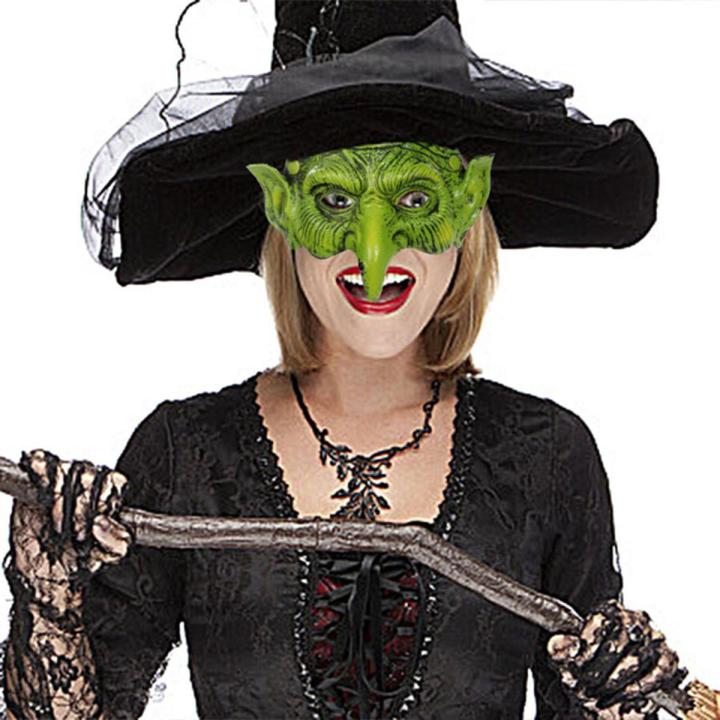 Halloween Green Goblin Mask Creepy Scary Halloween Latex Witch Evil Demon Warlock Half Face Mask