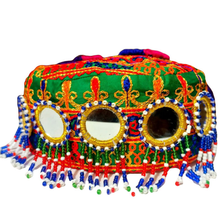 Stylish Pakistani Traditional teenage Wear Cap Topi for Girls Women with Threadwork Embroidery with Glasswork & Beads Hand Craft