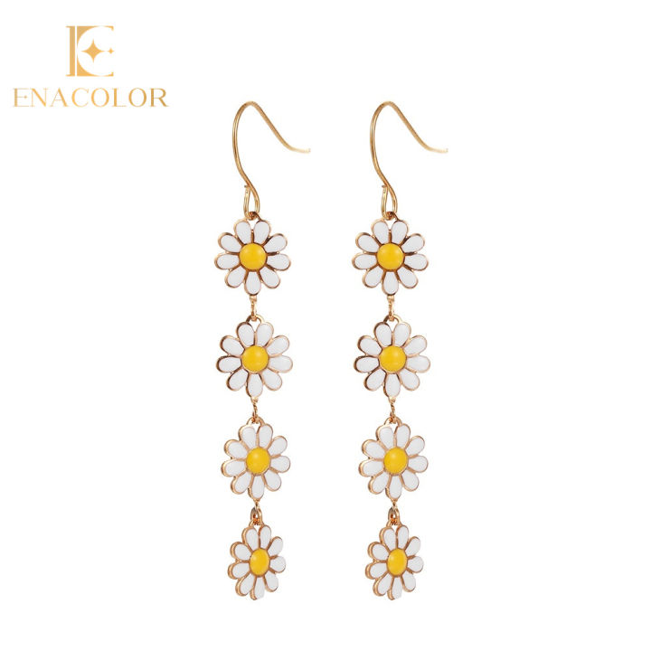 New Enamel Little Daisy Drop Earing Dangle Earriings for Women Girl Ins