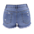 Women’s Fashion Washed Distressed Jeans Personality Solid Color Ripped High-waist Denim Shorts. 