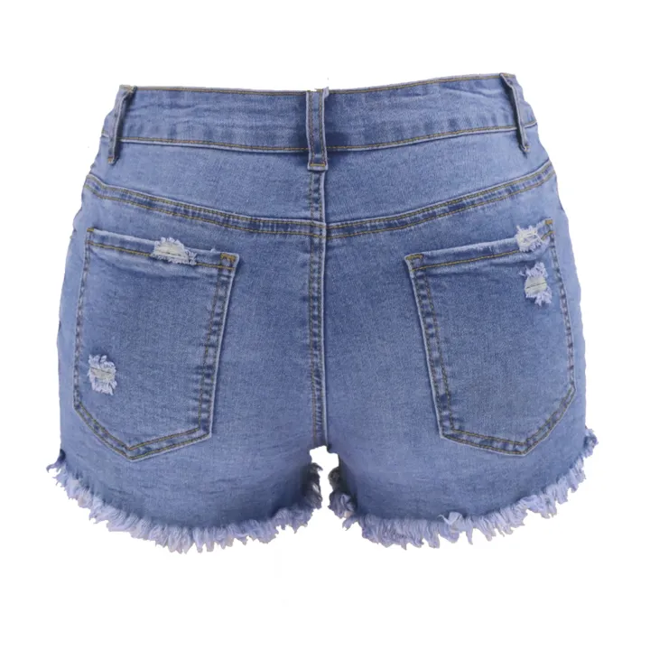 Women%E2%80%99s%20Fashion%20Washed%20Distressed%20Jeans%20Personality%20Solid%20Color%20Ripped%20High-waist%20Denim%20Shorts%20-%20Image%203