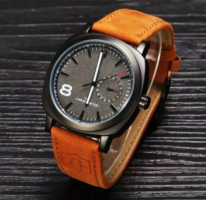 Watch for Men and Boys New Design Brown Leather Strap Analog Watch for Men 8 Number Classic Watches for Mens Daraz.pk