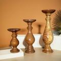 Wooden Candle Stand Set for Dining Table Elegant Table Decoration with Polished Finish, Available in Small, Medium, and Tall Sizes. 