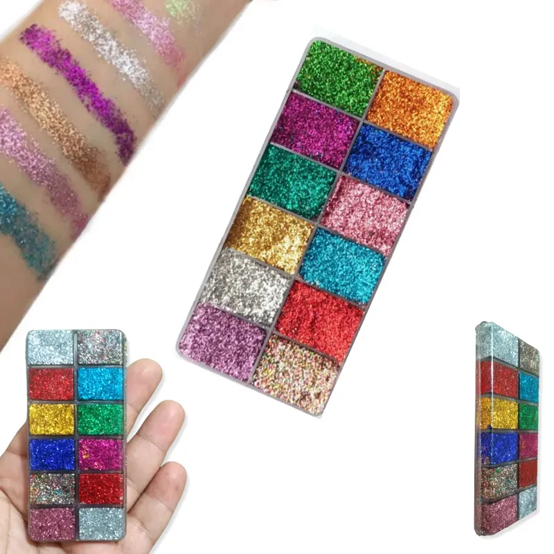 12 Multicolor Pressed Creamy Glue Dust Glitter Mini Eyeshadow