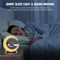Urban Enterprises-G63 G-Shape Smart Lamp Multifunction Bluetooth Speaker Desk/Table Lamp With Wireless Charger | Digital Alarm Clock | 15W Fast Charging | APP Control RGB Atmosphere Night Light for Room Decoration. 