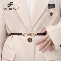 Fashion Gold Metal Hook Buckle Adjustable Thin Belts for Women Ladies Retro Faux Leather Waistband Coat Dress Waist Belt. 