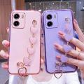 Maitus for Vivo Y15s Back Cover with Bracelet Chain Love Heart Lanyard Fashion 6D Plating Shiny Girls Cases Soft Silicone Mobile Phone Protective Case. 