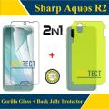 Pack of 2 - Sharp Aquos R2 Tempered Glass Screen Protector Flexible 9H Gorilla Guard Unbreakable Hammer Sheet + Back Jelly Protector Soft Film Protection Sheet TPU Hydrogel With Sides Cover For aquos r2 - Transparent. 
