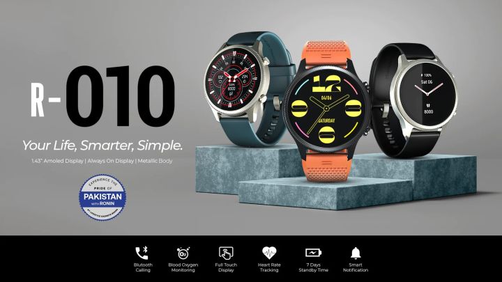 Ronin R-010 Smart Watch | 1.43" Amoled Display | Smart Notification | 100+ Sports Mode | 100+ Watch Faces | Heart Rate Sensor | Accelerometer Sensor | Spo2 Sensor | AOD | Bluetooth Calling | IP 68 Water Resistant