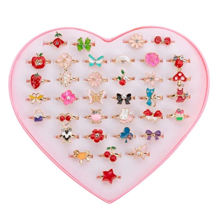 12%20Pcs%20Sweet%20Cute%20Adjustable%20Rings%20for%20Children%20Girls%20Pretend%20Play%20Makeup%20Toys%20Cartoon%20Crystal%20Jewelry%20Alloy%20Animal%20Enamel%20Ring%20-%20Image%202