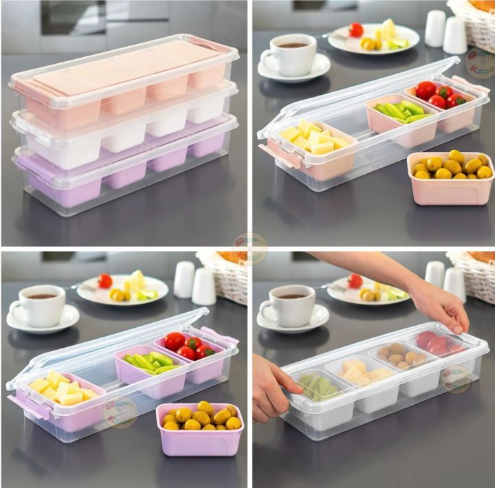 Portion Box 4 In 1 Plastic Material Multi Purpose 4 Compartments Box (Airtight) For Dry Fruits/Spices/ Jewelry /Gravy /lunch