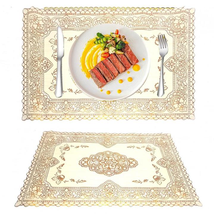 Placemats Table Mat For Dining Table Heat Resistant Plate Mat Rectangle Set Of 6 (Golden)