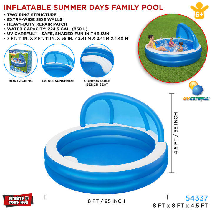 8 Ft+ Bestway Inflatable Summer Days Family Play Swimming Pool For Kids Comfortable Bench Seat Swimming Pool With Vinyl 20 Inch Depth Easy To Use Drain Water Kid Play Fun Party Game Indoor & Outdoor Picnic With Family Easy & Simple Code: 54337
