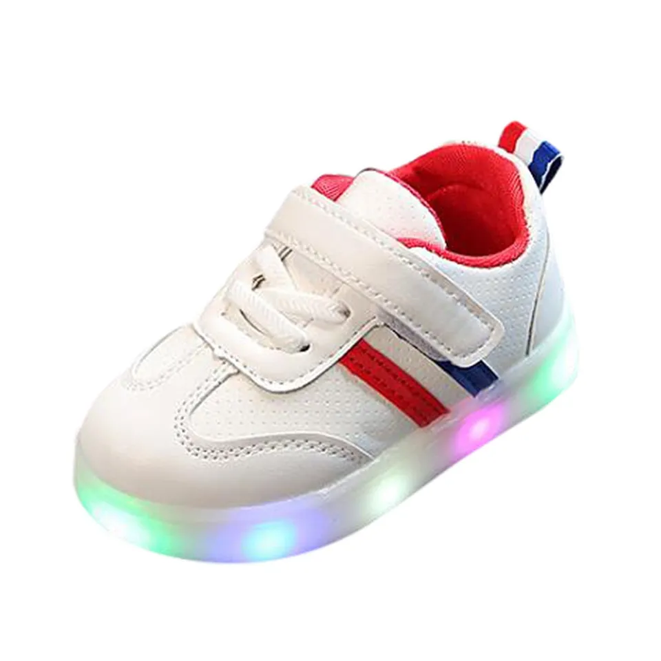 Children Baby Striped Toddler Kids Shoes LED Light Up Luminous