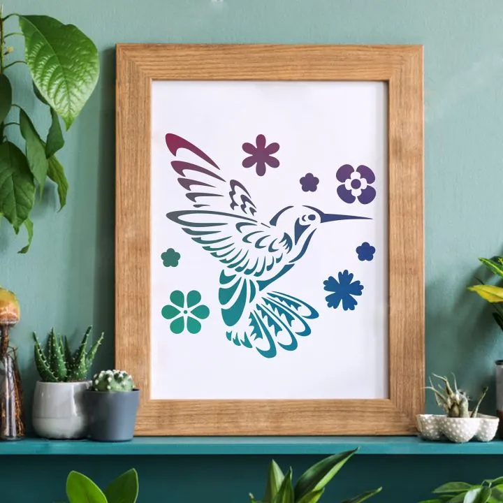 Hummingbird Stencil Template –Inch Reusable Square Plastic Stencil for ...