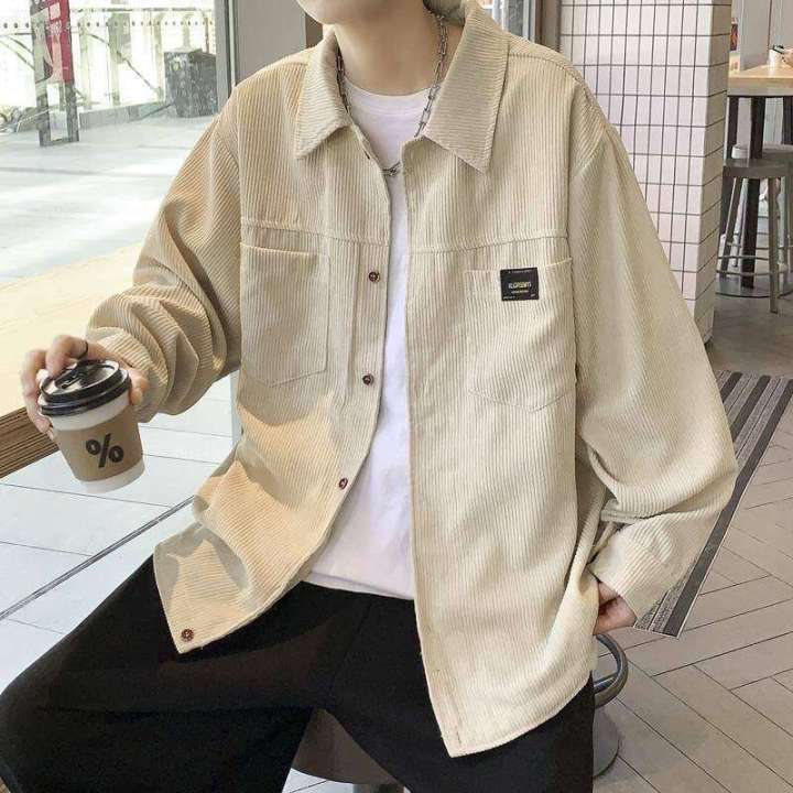 Trendy brand cool corduroy jacket men in spring and autumn loose long sleeved shirt for men cityboy