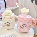 1pc Bear Coffee Thermal Cup For Hot Cold Drinks Water Tea Milk Thermos Mug Stainless Steel Cup With Straw Lid Portable Bottle. 
