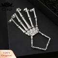Carat Punk Skeleton Hand Bone Five-finger Ring Bracelet with Adjustable Chain Trendy Versatile Accessory for Southeast Asian Buyers. 