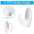 12 Pcs Plastic Hooks Self Adhesive, Sticky Hooks Removable Wall Hooks,Stick on Hooks for Hang Coat Cloth Towel. 