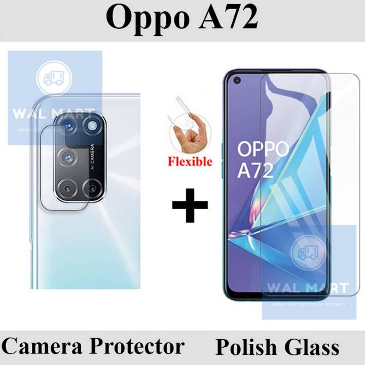 Oppo A72 Tempered Glass Screen Protector Polish Glass + Back Camera 9H Gorilla Flexible Protector For Oppo A72