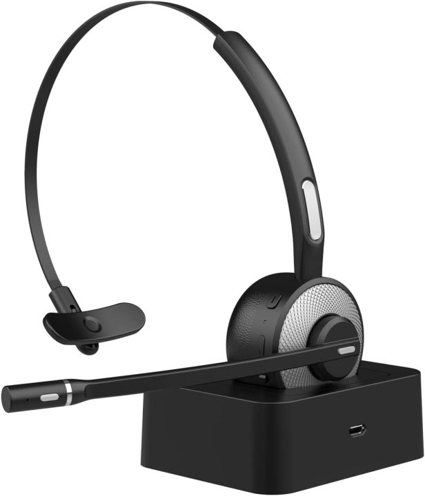 YAMAY Bluetooth Headset, YAMAY Wireless Headset with Microphone (Noise Cancelling Mic) Charging Base Mute Button 19H Clear Talk Time Pro for Truck Driver Office Business Call Center Home Smartphones PC