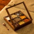 Spice Container Masala Box Rack With Wooden Spoon- 10 x 10 Solid Wooden square Masala Box(spice rack) - Drawer Organizer for Kitchen. 
