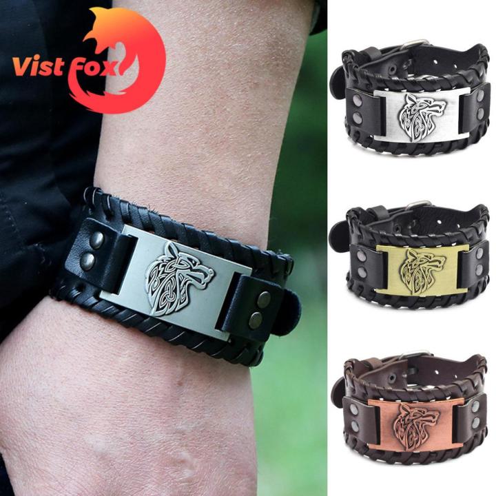 Vist Fox Men Bangle Wide Cool Animal Head Male Bracelet