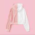 Pink and White Kantras Crop Top Zipper Hoodie for Women, Comfortable Fleece Fabric. 