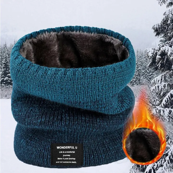 ZEBF-Winter Scarf for Men Fleece Ring Bandana Knitted Warm Solid Scarf Women Neck Warmer Thick Cashmere Hot Handkerchief Ski Mask