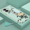 casing oppo a57 4g 2022 phone case Electroplated Plating silicone bird with flower design soft shell to send lanyard. 