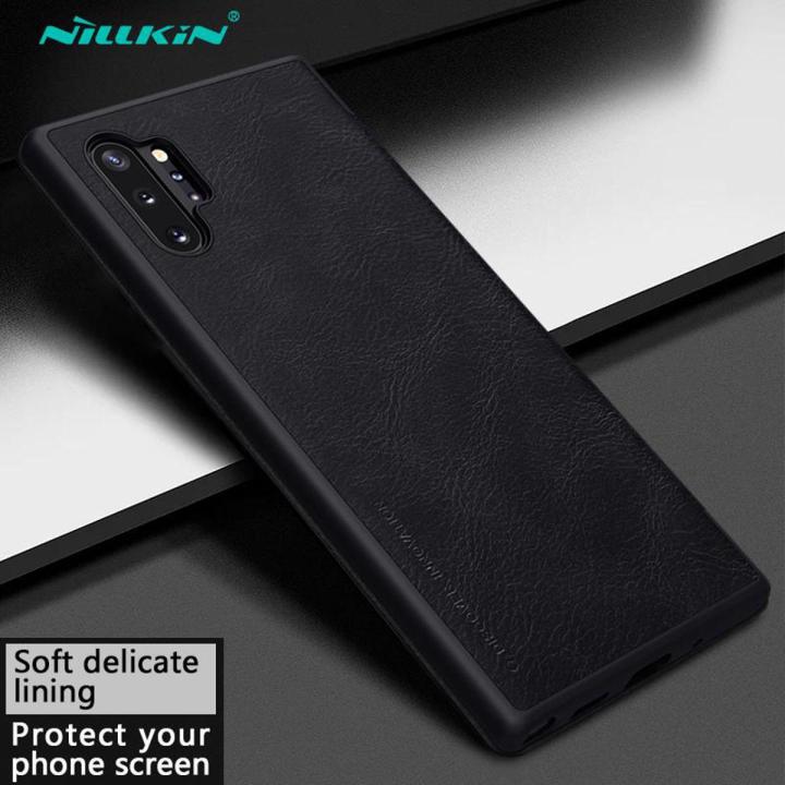 Nillkin for Samsung Galaxy Note 10 Plus Flip Case, Qin Leather Case Flip PU Leather PC Back Cover with Card Slot Phone Bags for Samsung Note 10 +