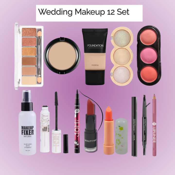 12 Wending Makeup Deals Foundation + Concealer + Fixer + Highlighter + Eyebrown