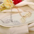 Creative Simple Double Gold Leaf Pendant Necklace Women's Trend Punk Tassel Chain Pendant Fashion Ladies Party Jewelry Gifts. 
