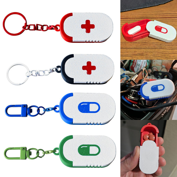 Mini Sliding Pill Box Keychain Medication Organizer Multiple ...