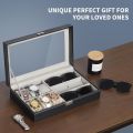 BLACK LEATHER WATCH BOX GIFT SET - 12 SLOT. 