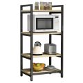 4-Tier Kitchen Rack with Microwave Oven Stand. Crafted with Metal Powder Coating and Laminated Wooden Sheet for storage multipurpose items. 