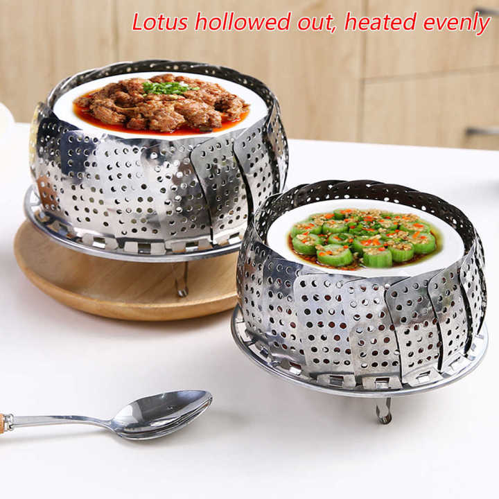 Stainless Steel Foldable Strainer/Steamer/Basket, Folding Dish Steam Stainless Steel Food Steamer Basket Mesh Vegetable Cooker Steamer Expandable Pan