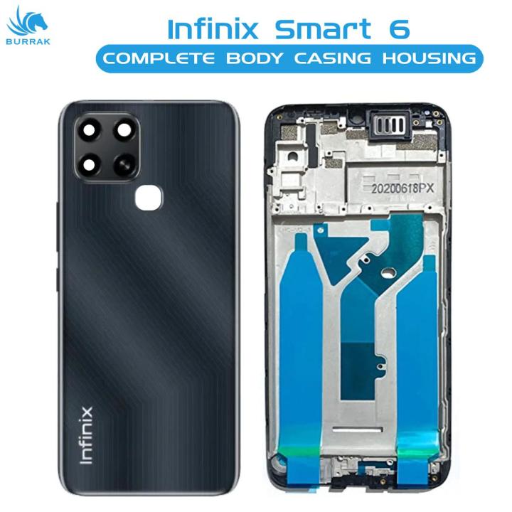 Infinix Smart 6 Housing Middle Frame With Side Button and Camera Lens Complete Body Casing Replacement For Smart 6 - Black