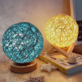 Handmade Rattan Ball Table Lamp - Warm Yellow Light for Home Decor. 