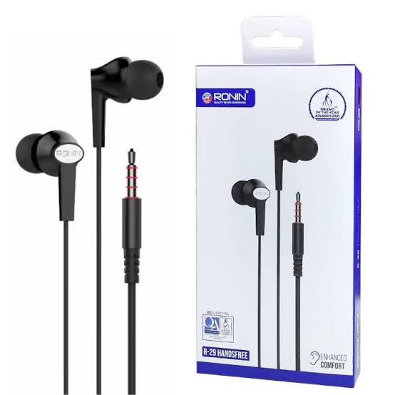 Ronin R29 3.5mm Jack | 100% Original R-29 In-Ear Handsfree with Mic – Crystal Clear Sound, Noise Cancellation, Sweat-Proof Design – Perfect for Gaming, PUBG, Music, and Calls – Compatible with All Devices, Laptops, and More
