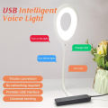Smart Voice Control USB LED Lamp | Touch Sensor Rechargeable Table Light for Study, Reading & Bedroom Decor. 