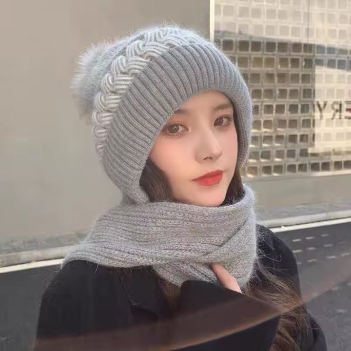 Winter%20Hooded%20Scarf%20with%20Pom%20Poms%20%E2%80%93%20Warm%20Braided%20One-Piece%20Beanie%20Hat,%20Neck%20&%20Ear%20Protection%20for%20Women%20Outdoor%20Casual%20Wear%20-%20Image%202