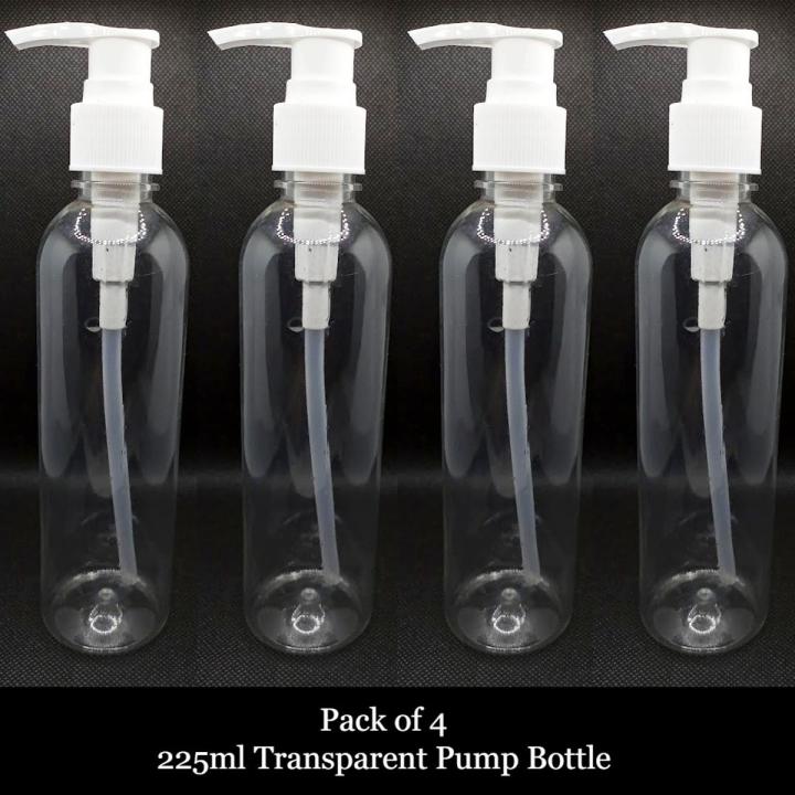 Pack of 4 Hair Oil Empty Bottle Pump Refillable Pump Bottle 225ml / Travel Size Cosmetic Bottles Shampoo, Hand Wash Lotion Bottles Empty Plastic Pump Bottles White Color